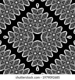 Design seamless decorative lacy pattern. Abstract diamond monochrome background. Vector art