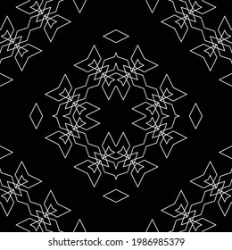Design seamless decorative lacy pattern. Abstract diamond monochrome background. Vector art