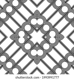 Design seamless decorative lacy pattern. Abstract geometric monochrome background. Vector art