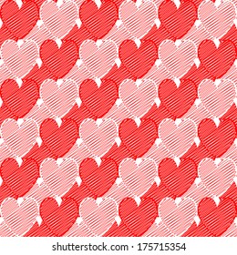 Design seamless doodle heart pattern. Valentine's Day colorful striped diagonal background. Vector art