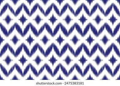 
Design a seamless ikat art pattern inspired by Mexican folk embroidery, ethnic traditional abstract style, for wallpaper, wrapping fabric, textile illustration, and carpet, ensuring repetition.