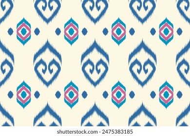 
Design a seamless ikat art pattern inspired by Mexican folk embroidery, ethnic traditional abstract style, for wallpaper, wrapping fabric, textile illustration, and carpet, ensuring repetition.