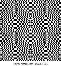 Design seamless monochrome checkered background. Abstract distortion pattern. Vector art