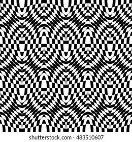 Design seamless monochrome checkered pattern. Abstract illusion background. Vector art. No gradient