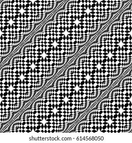 Design seamless monochrome checkered pattern. Abstract illusion background. Vector art. No gradient