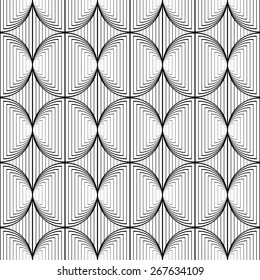 Design seamless monochrome circle lines pattern. Abstract grid textured background. Vector art. No gradient