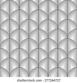 Design seamless monochrome circle lines pattern. Abstract grid textured background. Vector art. No gradient