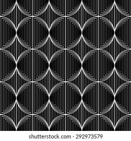 Design seamless monochrome circle lines pattern. Abstract grid textured background. Vector art. No gradient