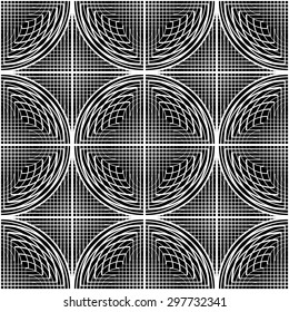 Design seamless monochrome circle lines pattern. Abstract grid textured background. Vector art. No gradient
