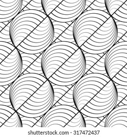 Design seamless monochrome circle lines pattern. Abstract grid textured background. Vector art. No gradient