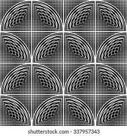 Design seamless monochrome circle lines pattern. Abstract grid textured background. Vector art. No gradient