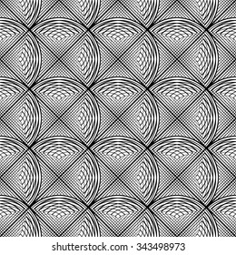 Design seamless monochrome circle lines pattern. Abstract grid textured background. Vector art. No gradient