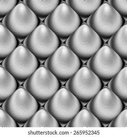Design seamless monochrome cone illusion background. Abstract striped distortion twisted pattern. Vector art. No gradient