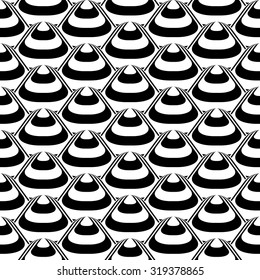 Design seamless monochrome cone illusion background. Abstract striped textured pattern. Vector art