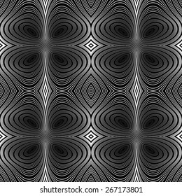 Design seamless monochrome decorative background. Abstract stripy warped twisted pattern. Vector art. No gradient