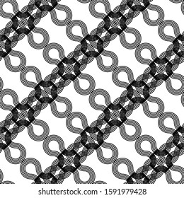 Design seamless monochrome decorative braid pattern. Abstract interlaced background. Vector art