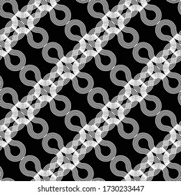 Design seamless monochrome decorative braid pattern. Abstract interlaced background. Vector art
