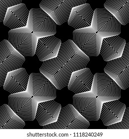 Design seamless monochrome decorative pattern. Abstract lines textured background. Vector art. No gradient