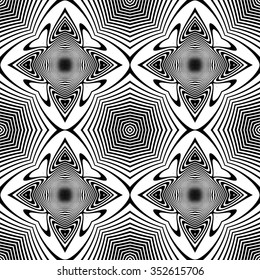Design seamless monochrome decorative pattern. Abstract stripy background. Vector art. No gradient