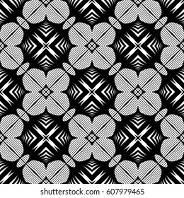 Design seamless monochrome decorative pattern. Abstract lines textured background. Vector art. No gradient