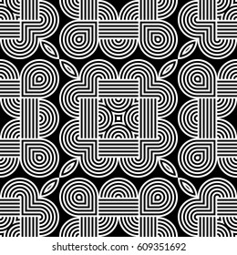 Design seamless monochrome decorative pattern. Abstract striped background. Vector art