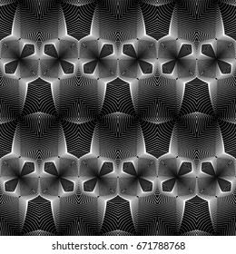 Design seamless monochrome decorative pattern. Abstract lines textured background. Vector art. No gradient