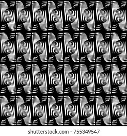 Design seamless monochrome decorative pattern. Abstract lines textured background. Vector art. No gradient