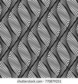 Design seamless monochrome decorative pattern. Abstract lines textured background. Vector art. No gradient