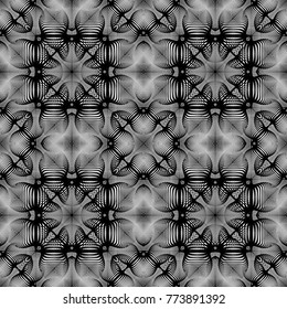 Design seamless monochrome decorative pattern. Abstract lines textured background. Vector art. No gradient