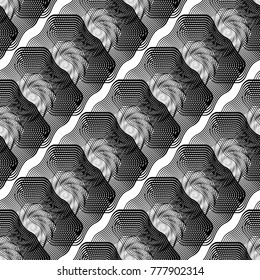 Design seamless monochrome decorative pattern. Abstract lines textured background. Vector art. No gradient