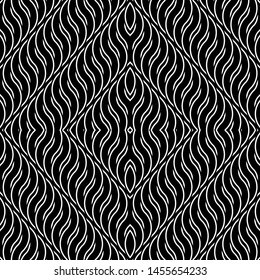 Design seamless monochrome diamond pattern. Abstract wavy background. Vector art