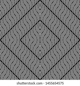 Design seamless monochrome diamond pattern. Abstract wavy background. Vector art