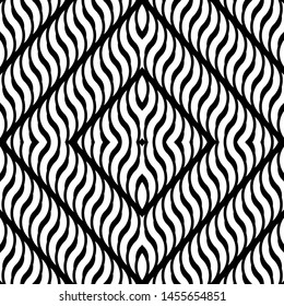 Design seamless monochrome diamond pattern. Abstract wavy background. Vector art