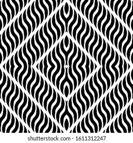 Design seamless monochrome diamond pattern. Abstract wavy background. Vector art