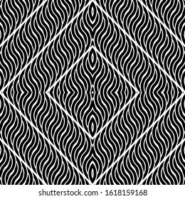 Design seamless monochrome diamond pattern. Abstract wavy background. Vector art