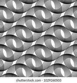 Design seamless monochrome ellipse pattern. Abstract lines textured background. Vector art. No gradient