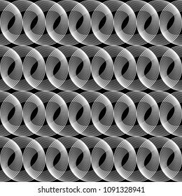 Diseño de un patrón de elipse monocromática sin fisuras. Líneas abstractas texturadas de fondo. Arte vectorial sin degradado