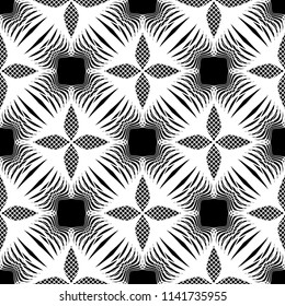 Design seamless monochrome flower pattern. Abstract lines textured background. Vector art. No gradient