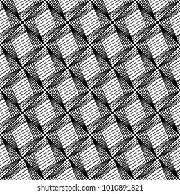 Design seamless monochrome geometric pattern. Abstract lines textured background. Vector art. No gradient
