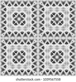Design seamless monochrome geometric pattern. Abstract illusion background. Vector art. No gradient