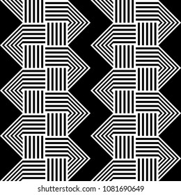 Design seamless monochrome geometric pattern. Abstract stripy background. Vector art