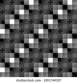 Design seamless monochrome geometric pattern. Abstract illusion background. Vector art. No gradient