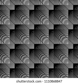 Design seamless monochrome geometric pattern. Abstract illusion background. Vector art. No gradient