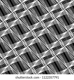 Design seamless monochrome geometric pattern. Abstract lines textured background. Vector art. No gradient