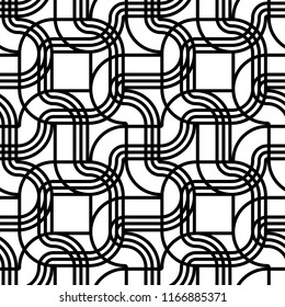 Design seamless monochrome geometric pattern. Abstract lines textured background. Vector art