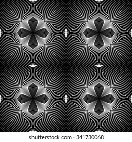 Design seamless monochrome geometric pattern. Abstract lines textured background. Vector art. No gradient
