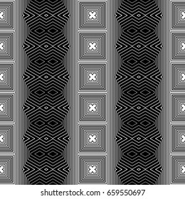 Design seamless monochrome geometric pattern. Abstract striped background. Vector art. No gradient