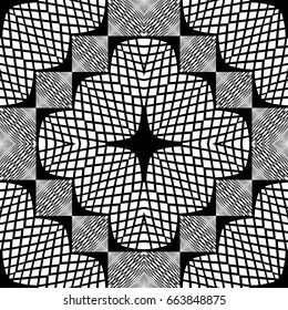 Design seamless monochrome geometric pattern. Abstract illusion background. Vector art. No gradient