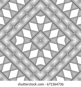Design seamless monochrome geometric pattern. Abstract illusion background. Vector art. No gradient