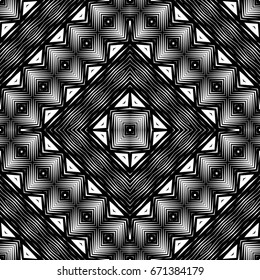 Design seamless monochrome geometric pattern. Abstract illusion background. Vector art. No gradient